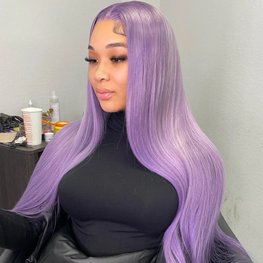 Lavender Purple 13x6 HD Lace Front Wig – 100% Brazilian Remy Human Hair, Straight, Pre-Plucked with Baby Hair, Long 26-Inch+