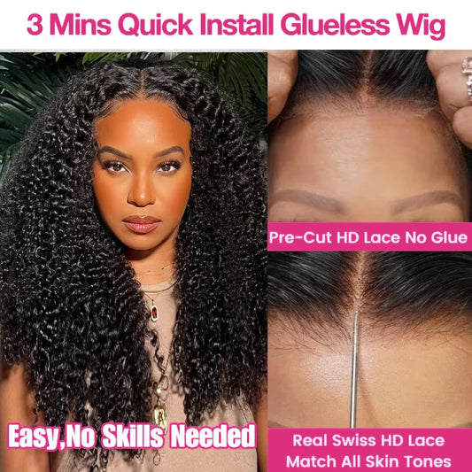 Kinky Curly 13x6 HD Lace Front Wig – 100% Brazilian Remy Human Hair, 4C Afro Texture, Glueless, Pre-Plucked with Baby Hair, 7x5 HD Closure Option