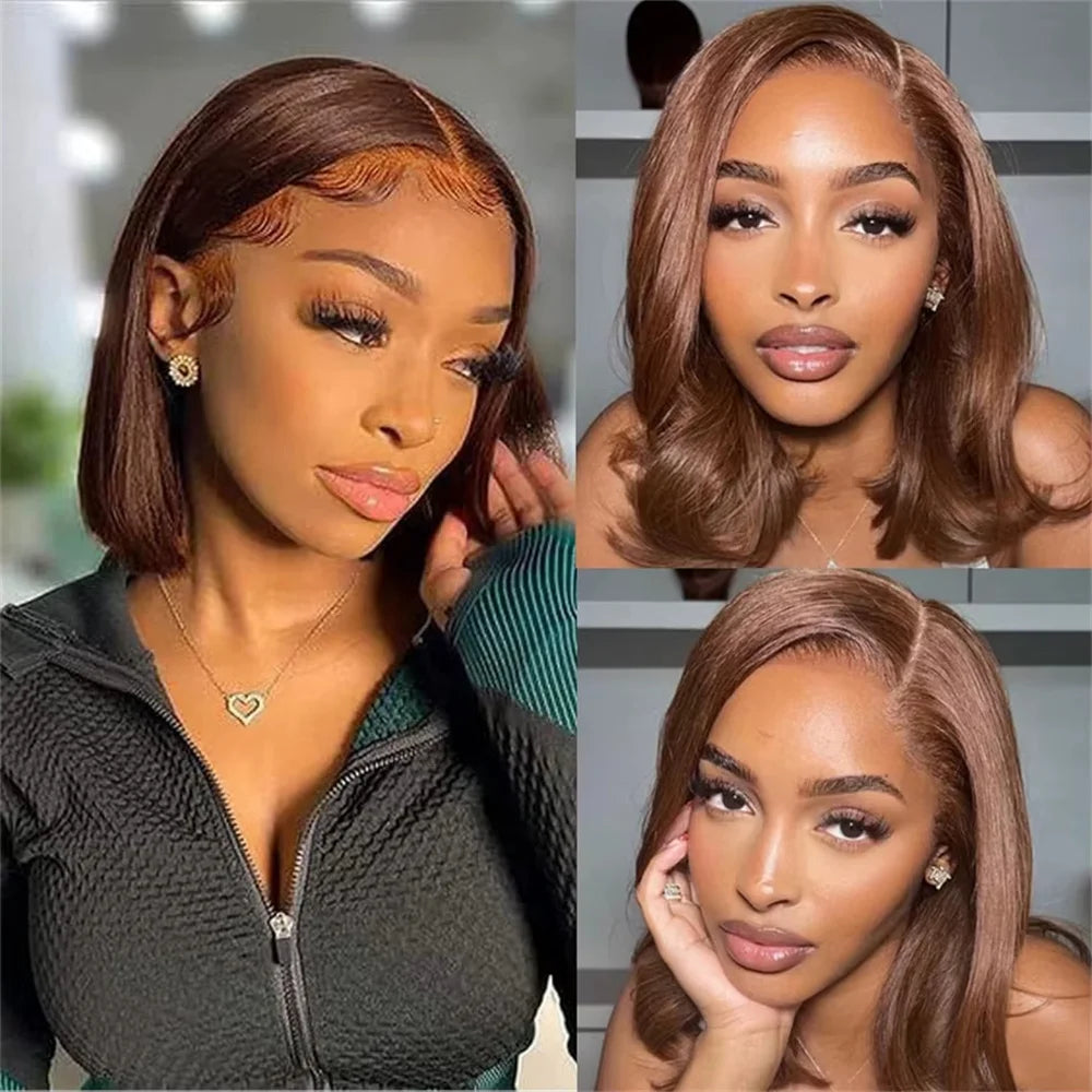Chocolate Brown 13x4 HD Lace Front Bob Wig – 100% Vietnamese Remy Human Hair, Bone Straight, Pre-Plucked with Baby Hair, Transparent Lace