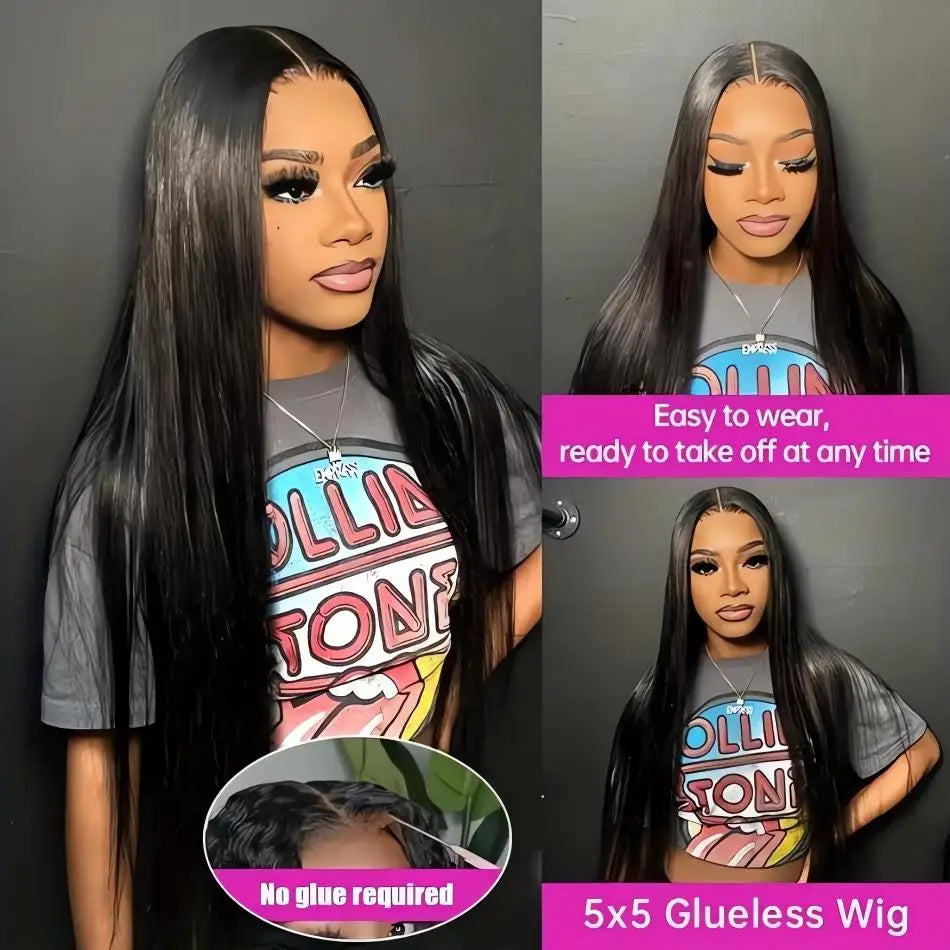 Glueless Bone Straight HD Lace Wig – 13x6 / 13x4 / 4x4 / 5x5 Transparent Swiss Lace, 100% Brazilian Remy Human Hair, Pre-Plucked Natural Hairline