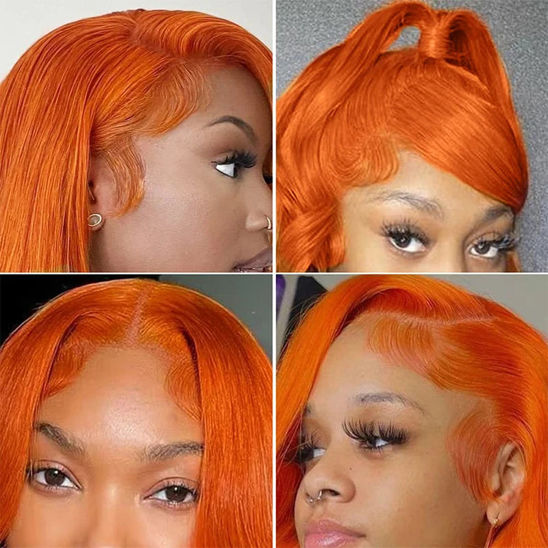 30 Inch Straight Orange Ginger Lace Front Wig – 13x6 HD Transparent Lace, 100% Brazilian Remy Human Hair, Pre-Plucked Natural Look