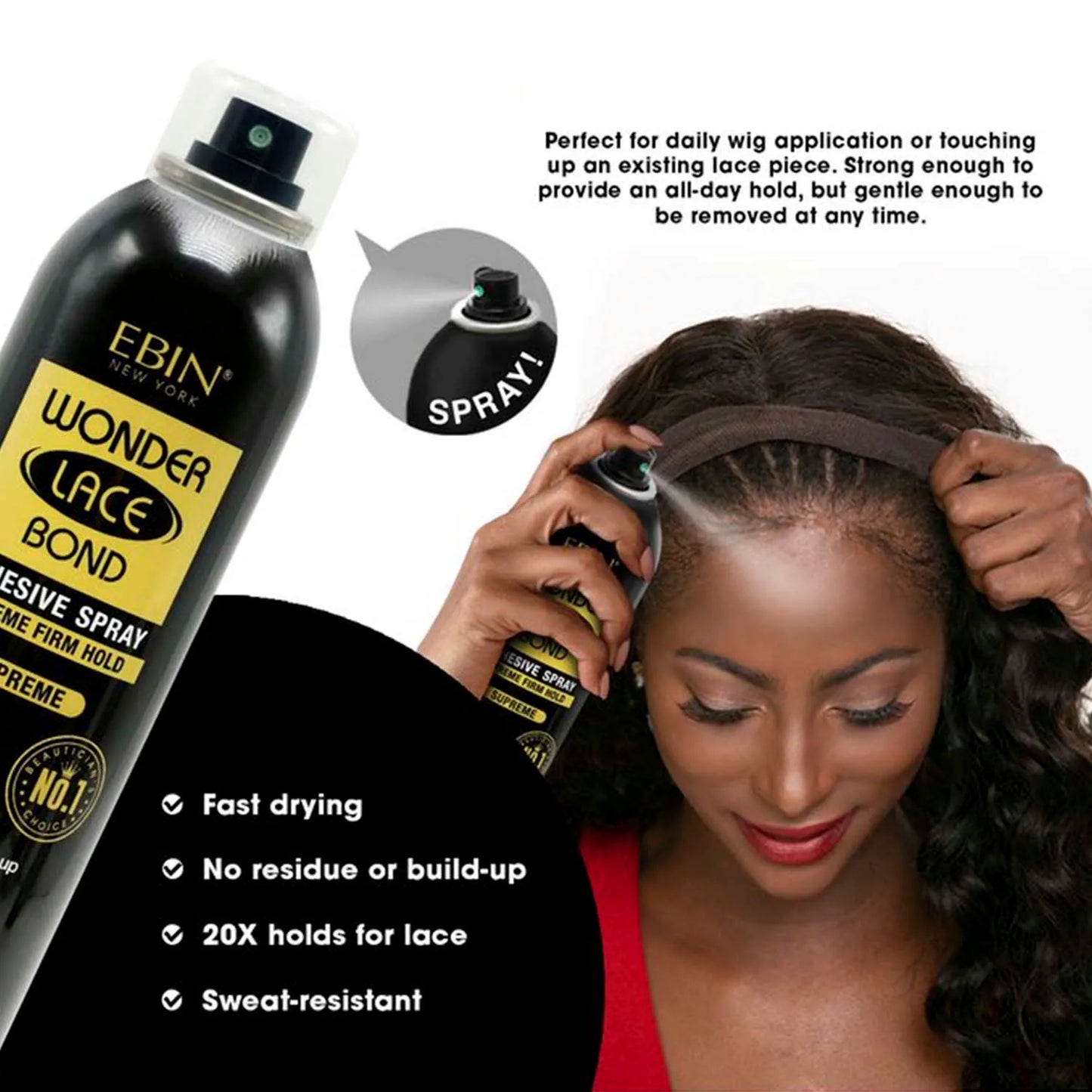 Ebin New York Wonder Lace Bond Melting Spray – Extreme Firm Hold, Supreme Finish & Sweat-Resistant Formula (Maximum Hold for Daily Wig Wear)