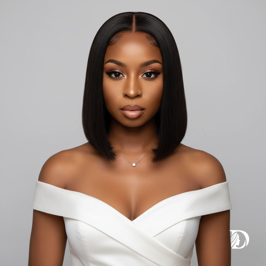 Short Bob 13x6 HD Lace Frontal Wig – 100% Brazilian Remy Human Hair, Bone Straight, Glueless & Pre-Cut 7x5 Closure, Ready to Wear