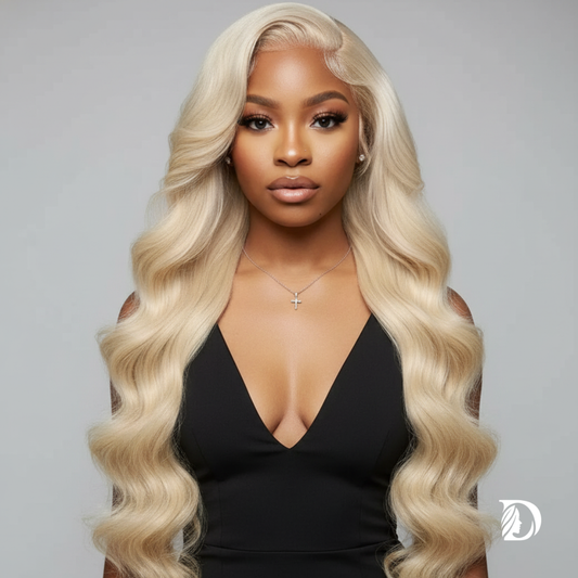 Honey Blonde 13x4 / 13x6 / 360 HD Lace Front Wig – 100% Brazilian Raw Human Hair, 613 Color, Body Wave Texture, Pre-Plucked with Baby Hair (200–300% Density)