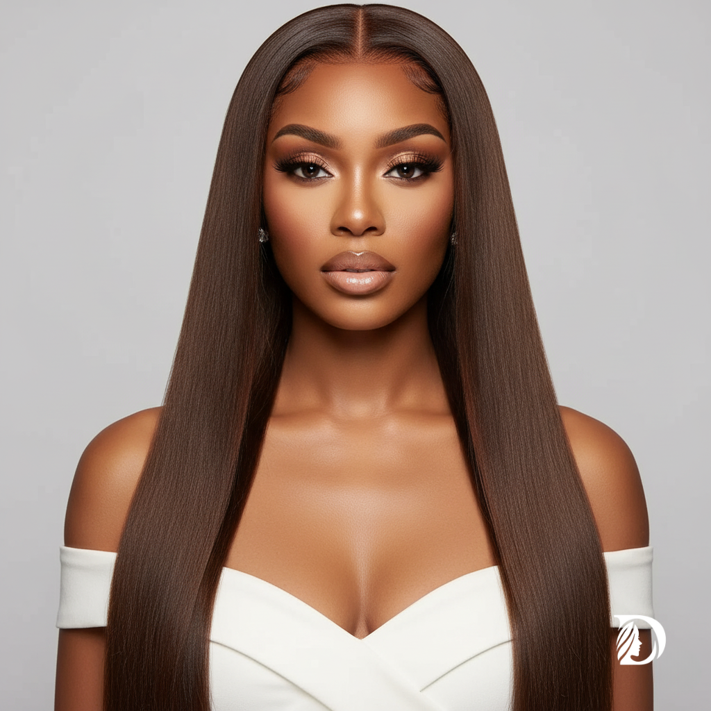 Chocolate Brown 13x4 / 13x6 HD Lace Front Wig – 100% European Remy Human Hair, Bone Straight, Transparent Lace, Pre-Plucked with Baby Hair, 200% Density, Long 26–46 Inch