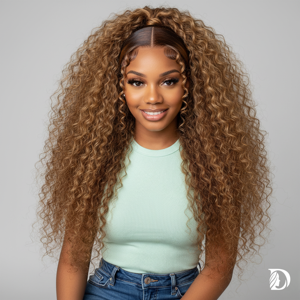 Highlight Ombre 13x4 / 13x6 HD Lace Front Wig – 100% Brazilian Remy Human Hair, Deep Wave / Water Wave Texture, Pre-Plucked Hairline, P4/27 Color, Long 26-Inch+