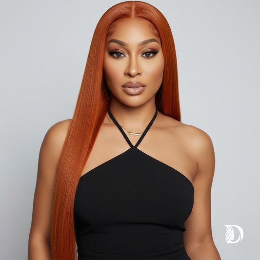 30 Inch Straight Orange Ginger Lace Front Wig – 13x6 HD Transparent Lace, 100% Brazilian Remy Human Hair, Pre-Plucked Natural Look