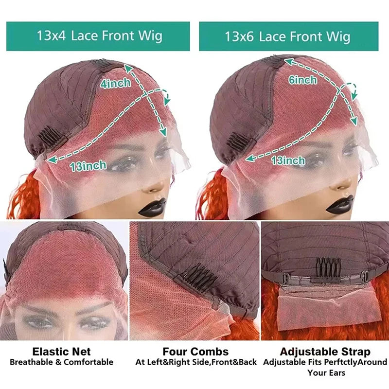 Ginger Orange #350 13x4 / 13x6 HD Lace Front Wig – 100% Peruvian Virgin Human Hair, Bone Straight, 180–200% Density, Pre-Plucked with Baby Hair