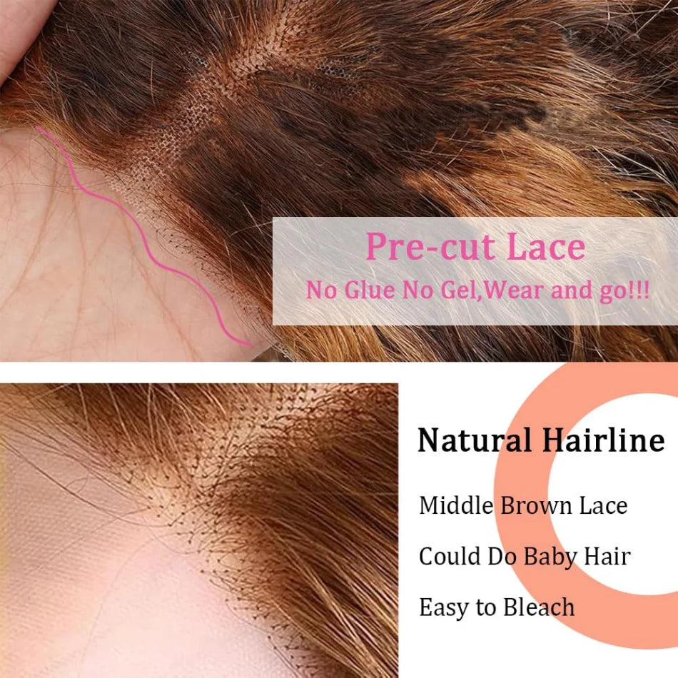 Honey Blonde Highlight Bob Wig – 100% Brazilian Human Hair, 5x5 HD Lace Closure, Curly Deep Wave, Glueless Pre-Cut Wig, Ombre P4/27, 200% Density