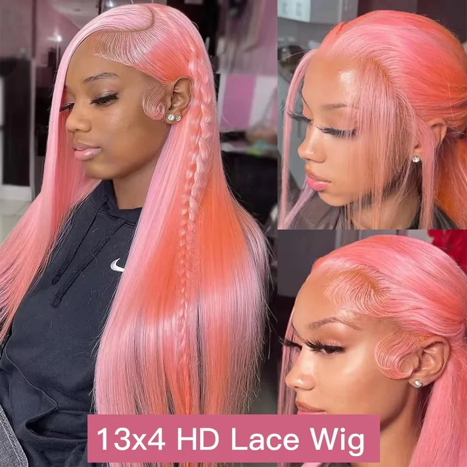 Pink Straight 13x6 HD Lace Front Wig – 100% Human Hair, Pre Plucked