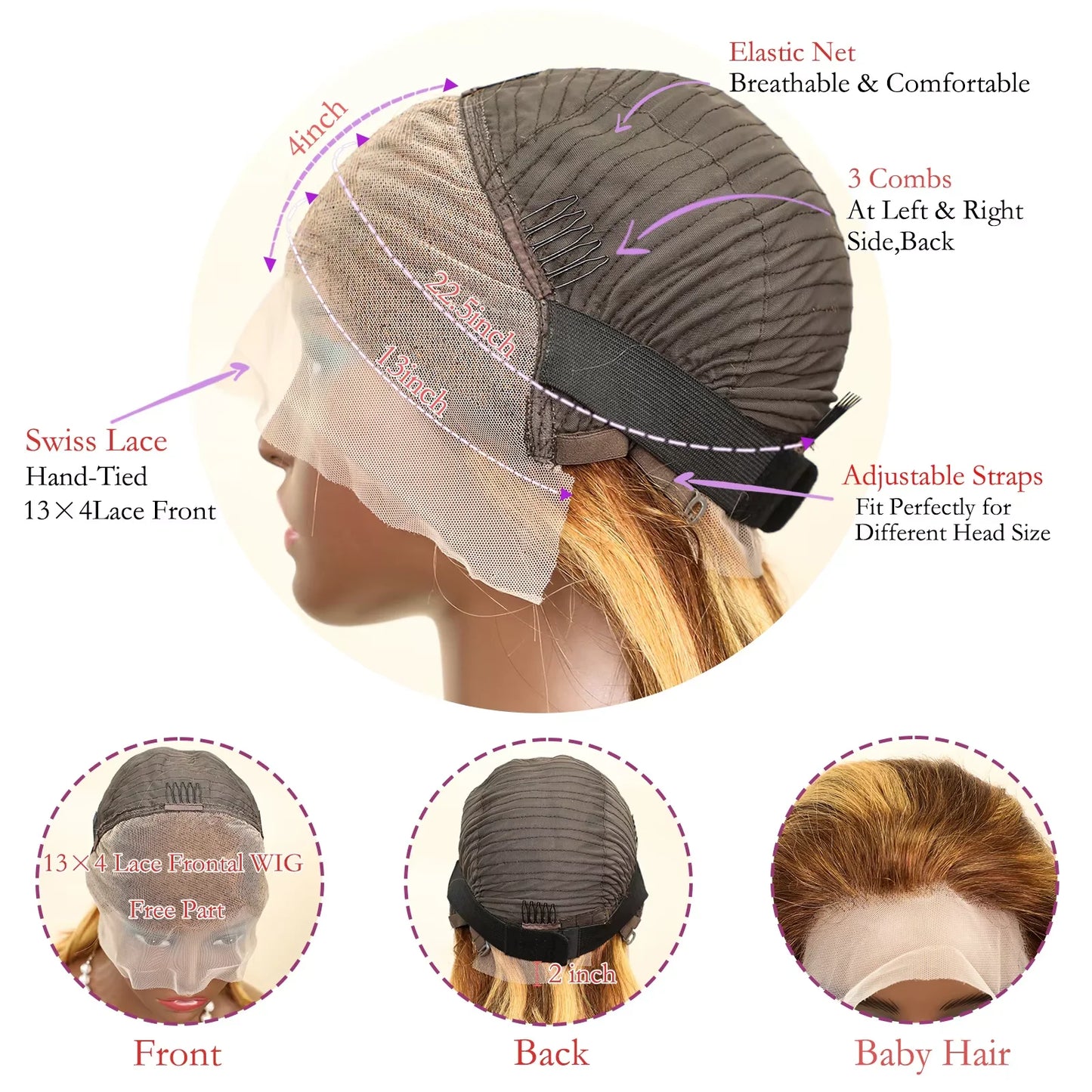 14" Highlight Ombre Short Bob Wig – 13x4 Lace Front, 200% Density