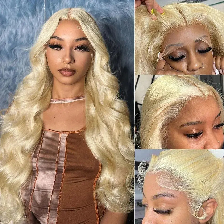 613 Blonde HD Lace Front Wig – 100% Brazilian Human Hair, 13x4 / 13x6 Lace Frontal, Body Wave, 30 Inch, 250% Density, Pre-Plucked with Baby Hair