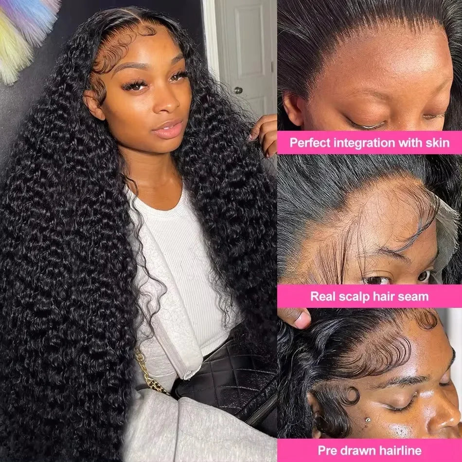 Natural Color 13x4 / 13x6 HD Lace Front Wig – 100% Brazilian Remy Human Hair, Deep Wave, 200% Density, Full Frontal Lace, Long 40–46 Inch, Pre-Plucked with Baby Hair