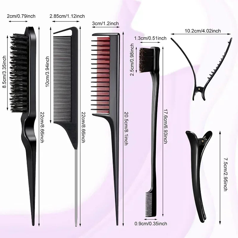 3–10 PCS Hair Styling Comb Set – Teasing Brush, Rat Tail Comb, Edge Brush & Braid Loop Tools for Professional Hairdressing