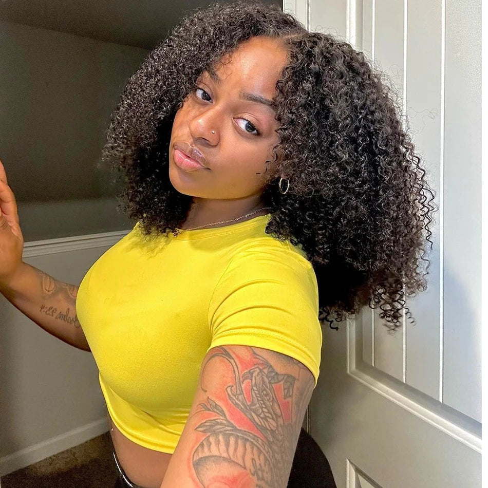 10A Glueless HD Transparent Lace Wig Kinky Curly – 6x5 Pre Cut, 100% Brazilian Remy Human Hair, 210% Density, Ready to Wear