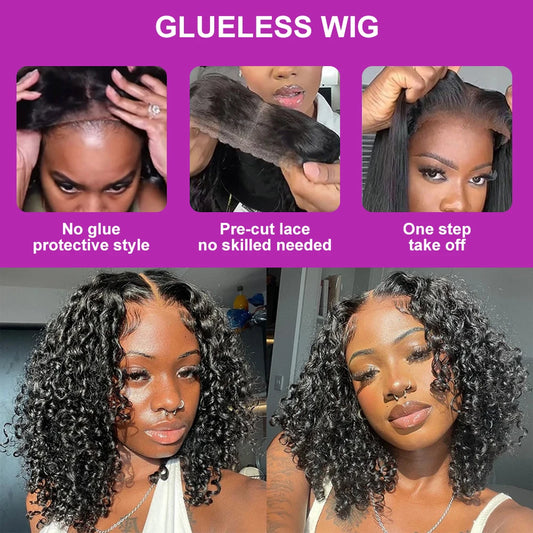 Ready-to-Wear Glueless Deep Wave Lace Frontal Wig – 100% Human Hair, 13x4 & 7x5 HD Lace, 250% Density, Pre-Plucked Bob Wig (8”–14”)