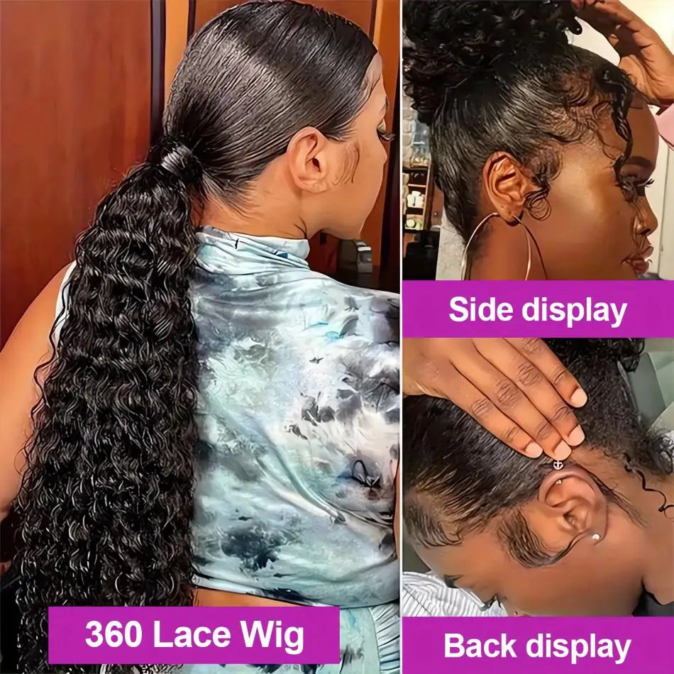 360° HD Full Lace Deep Wave Wig – 100% Brazilian Remy Human Hair, 13x6 Lace Frontal, Glueless Invisible Strap, Pre-Plucked with Baby Hair, 30–40 Inch, 200% Density