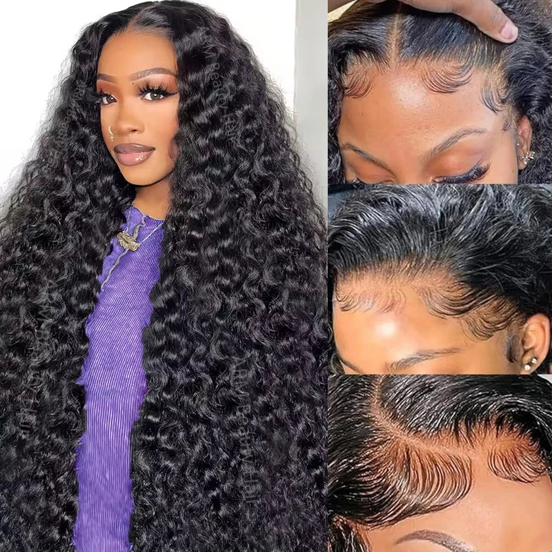 Water Wave 13x4 / 13x6 HD Lace Front Wig – 100% Brazilian Virgin Human Hair, Curly Deep Wave, 180–200% Density, Long 32–38 Inch, Pre-Plucked with Baby Hair
