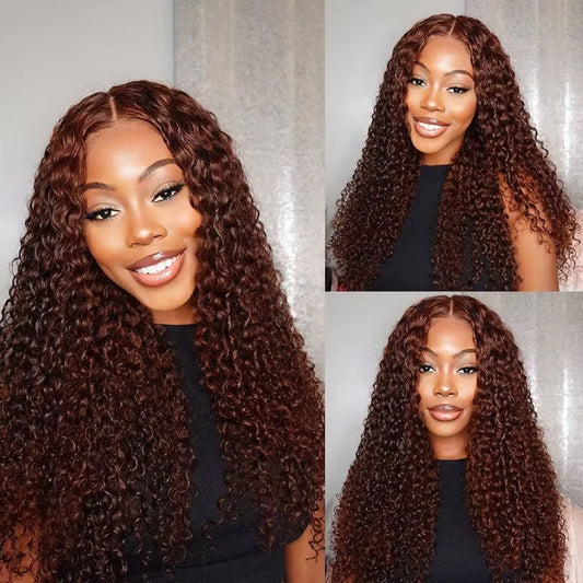 Chocolate Brown 13x4 / 13x6 HD Lace Front Wig – 100% Brazilian Remy Human Hair, Deep Curly / Water Wave, Pre-Plucked with Baby Hair, Long 30–36 Inch