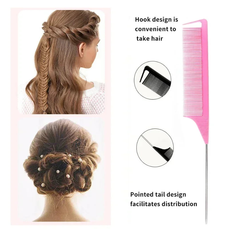 3–10 PCS Hair Styling Comb Set – Teasing Brush, Rat Tail Comb, Edge Brush & Braid Loop Tools for Professional Hairdressing
