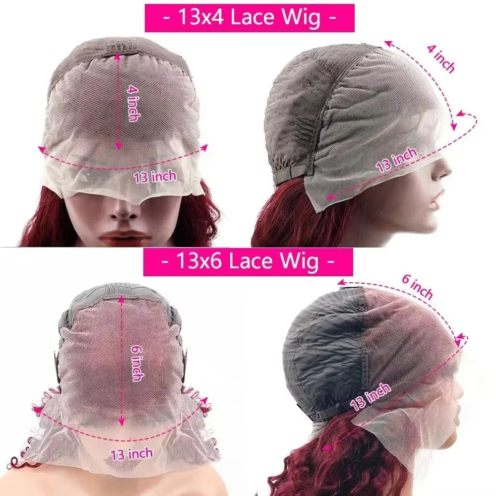 28–36 Inch Burgundy 99J HD Lace Front Wig – 100% Brazilian Remy Human Hair, Bone Straight, 13x6 Transparent Lace, 180–200% Density, Pre-Plucked with Baby Hair