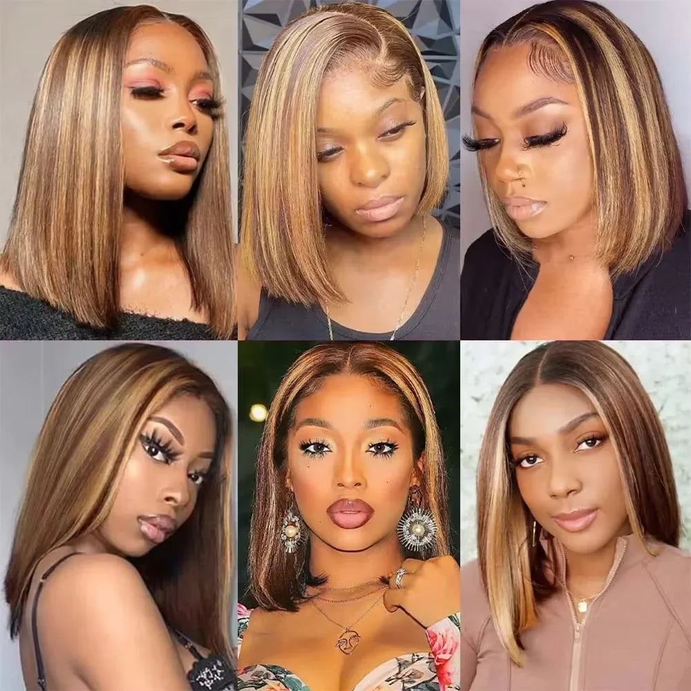 14" Highlight Ombre Short Bob Wig – 13x4 Lace Front, 200% Density