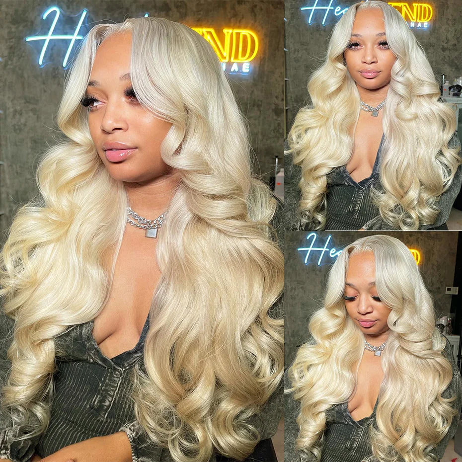 36–44 Inch 613 Blonde HD Lace Front Wig – 100% Brazilian Remy Human Hair, Body Wave, 13x4 / 13x6 Lace Frontal, 250–300% Density, Pre-Plucked with Baby Hair