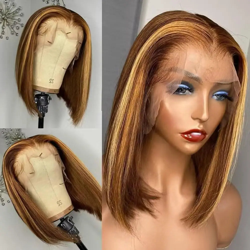 14" Highlight Ombre Short Bob Wig – 13x4 Lace Front, 200% Density