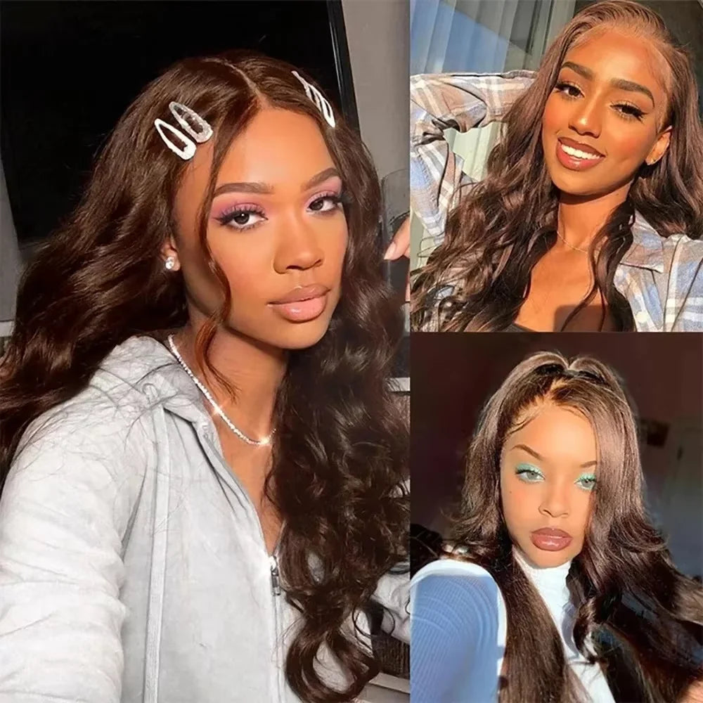 Chocolate Brown 13x6 HD Lace Front Wig – 100% Brazilian Remy Human Hair, 200% Density, Body Wave 46-Inch, Pre-Plucked with Baby Hair