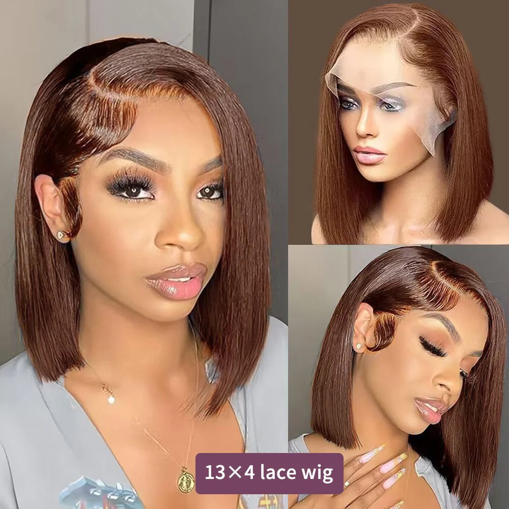 Chocolate Brown 13x4 HD Lace Front Bob Wig – 100% Vietnamese Remy Human Hair, Bone Straight, Pre-Plucked with Baby Hair, Transparent Lace