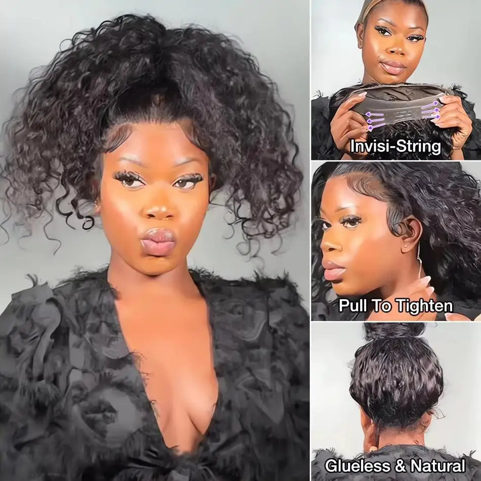 360° HD Full Lace Deep Wave Wig – 100% Brazilian Remy Human Hair, 13x6 Lace Frontal, Glueless Invisible Strap, Pre-Plucked with Baby Hair, 30–40 Inch, 200% Density