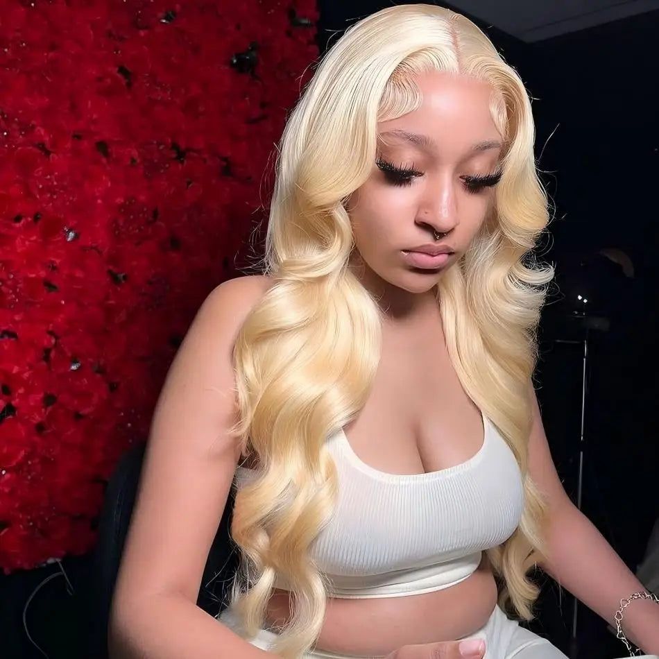 613 Blonde HD Lace Front Wig – 100% Brazilian Human Hair, 13x4 / 13x6 Lace Frontal, Body Wave, 30 Inch, 250% Density, Pre-Plucked with Baby Hair