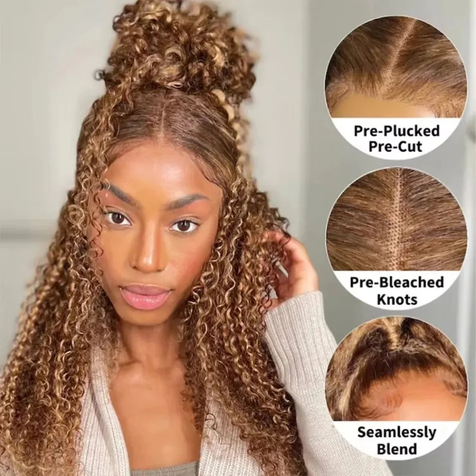360° Highlight Deep Wave HD Lace Wig – 100% Brazilian Virgin Human Hair, 13x4 Full Lace Frontal, Honey Blonde 4/27, 250% Density, Pre-Plucked & Glueless Drawstring Wig