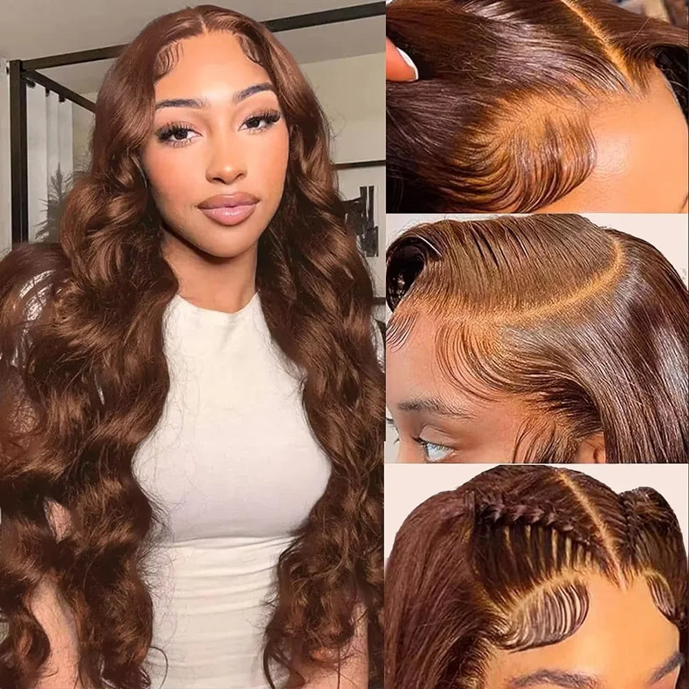 Chocolate Brown 13x6 HD Lace Front Wig – 100% Brazilian Remy Human Hair, 200% Density, Body Wave 46-Inch, Pre-Plucked with Baby Hair