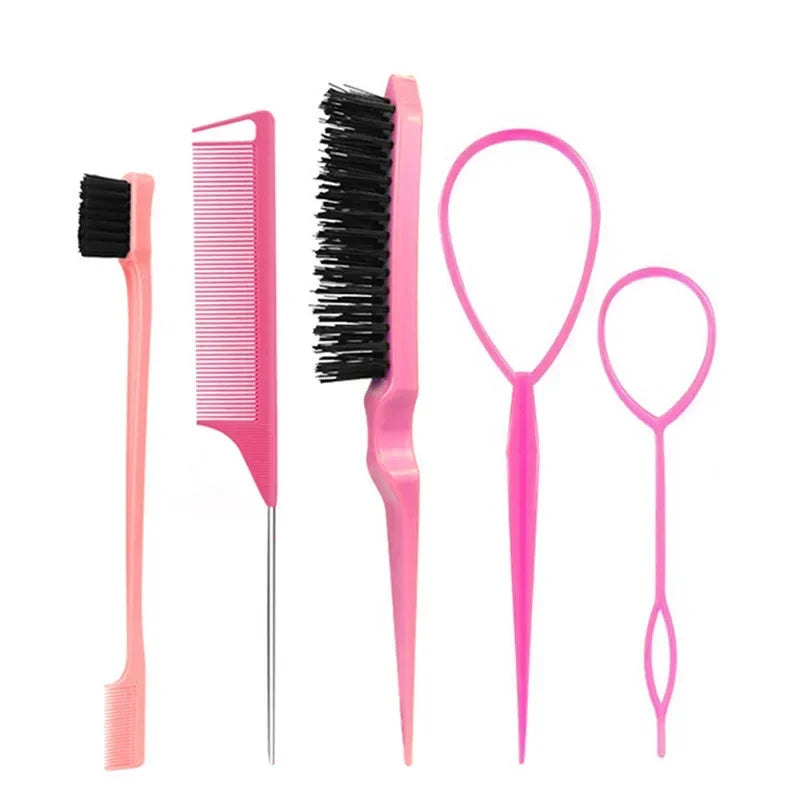 3–10 PCS Hair Styling Comb Set – Teasing Brush, Rat Tail Comb, Edge Brush & Braid Loop Tools for Professional Hairdressing