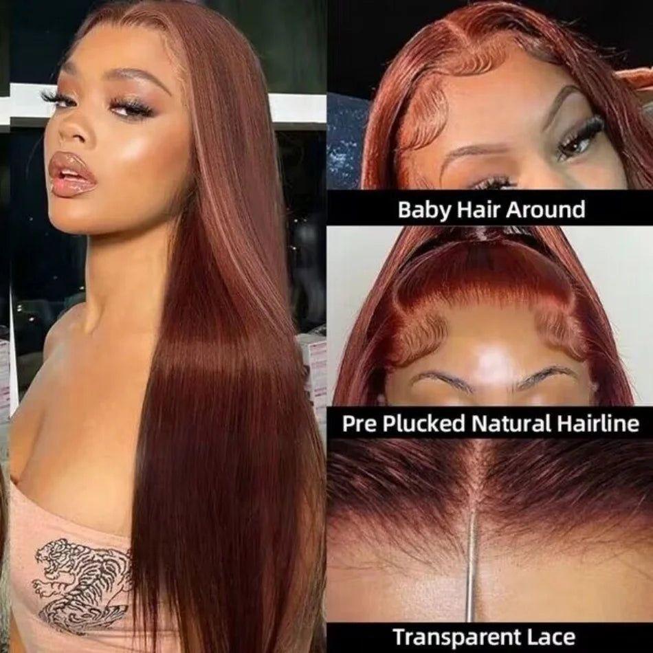 Reddish Brown 13x6 HD Lace Front Wig – 100% Vietnamese Double Drawn Human Hair, Bone Straight, Glueless, Pre-Plucked & Bleached Knots