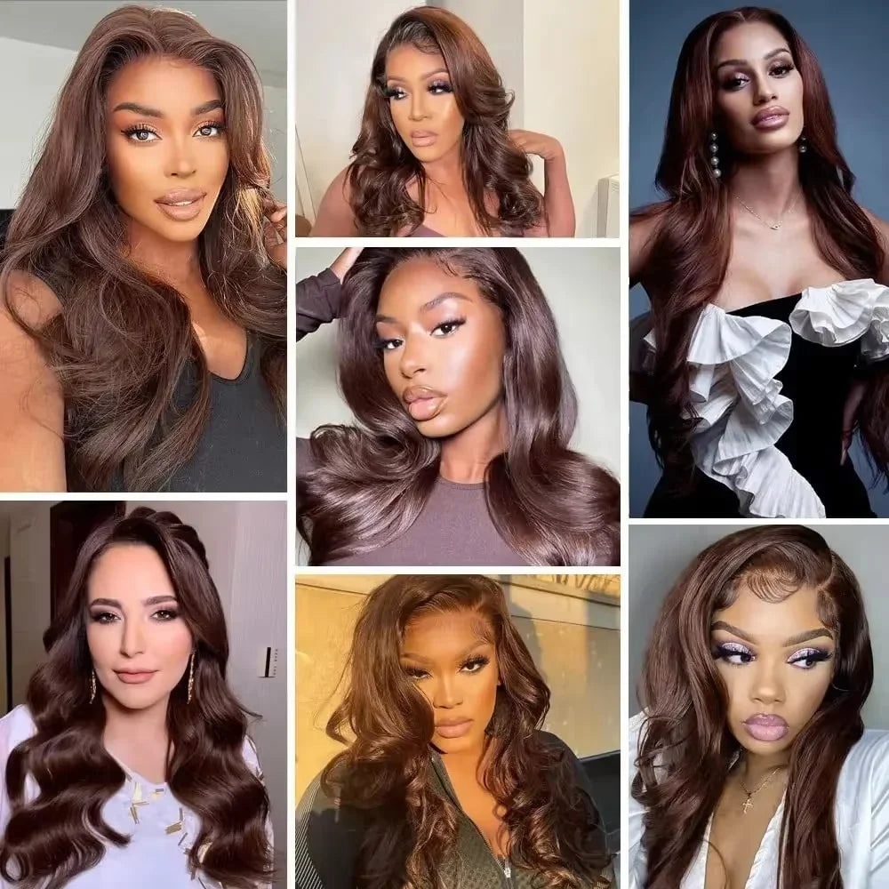 Chocolate Brown 13x6 HD Lace Front Wig – 100% Brazilian Remy Human Hair, 200% Density, Body Wave 46-Inch, Pre-Plucked with Baby Hair
