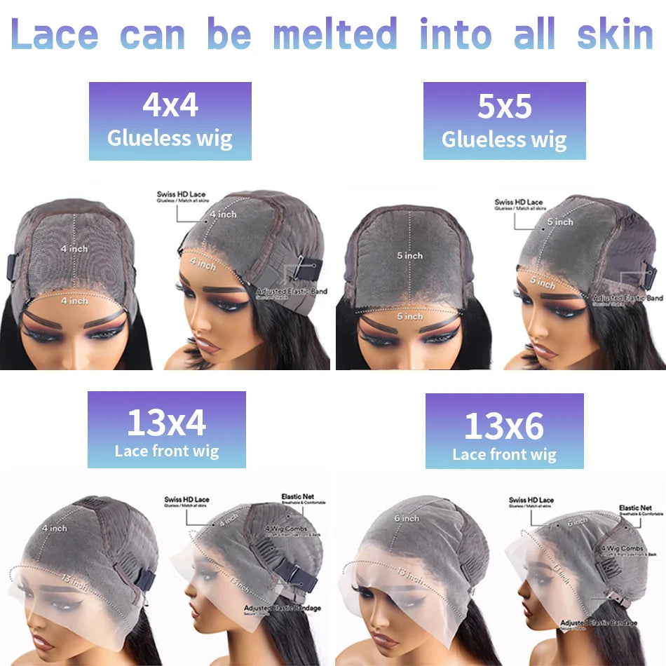 Glueless Bone Straight HD Lace Wig – 13x6 / 13x4 / 4x4 / 5x5 Transparent Swiss Lace, 100% Brazilian Remy Human Hair, Pre-Plucked Natural Hairline