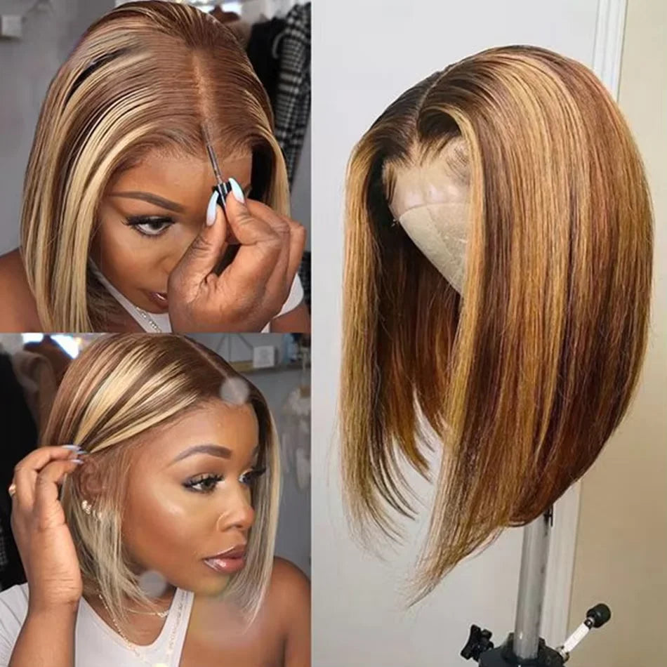 14" Highlight Ombre Short Bob Wig – 13x4 Lace Front, 200% Density
