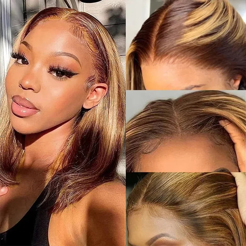 14" Highlight Ombre Short Bob Wig – 13x4 Lace Front, 200% Density
