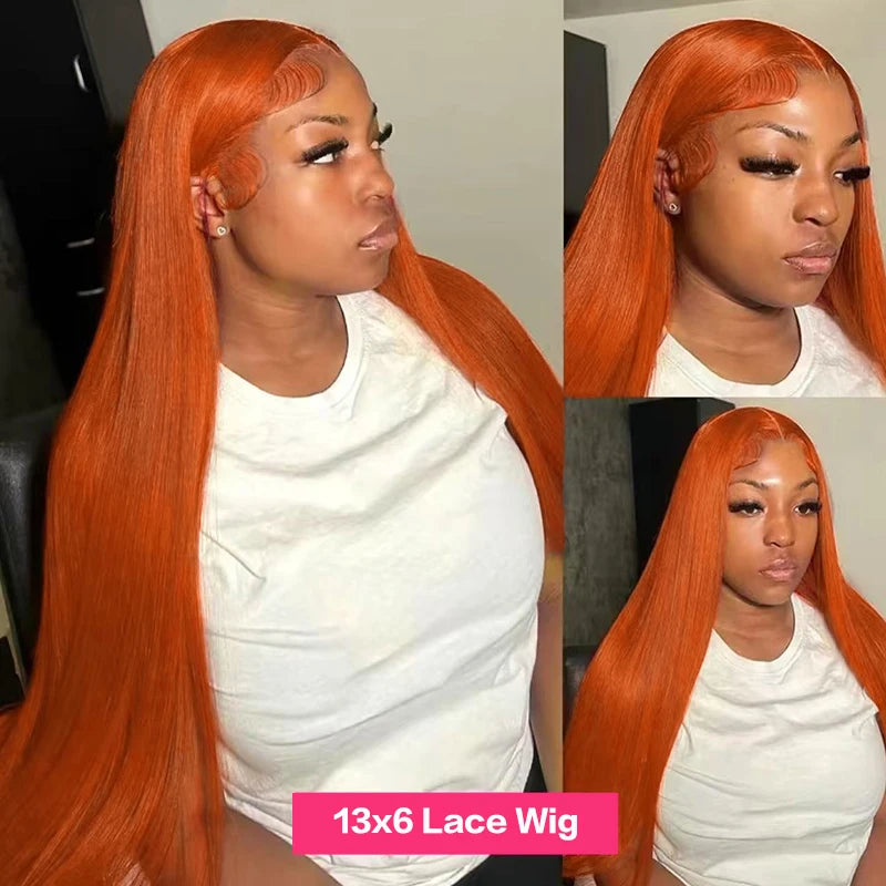 Ginger Orange #350 13x4 / 13x6 HD Lace Front Wig – 100% Peruvian Virgin Human Hair, Bone Straight, 180–200% Density, Pre-Plucked with Baby Hair