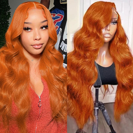 Ginger Orange 13x6 Lace Front Wig Human Hair – 200% Density Body Wave, 100% Brazilian Remy, Pre-Plucked Natural Hairline