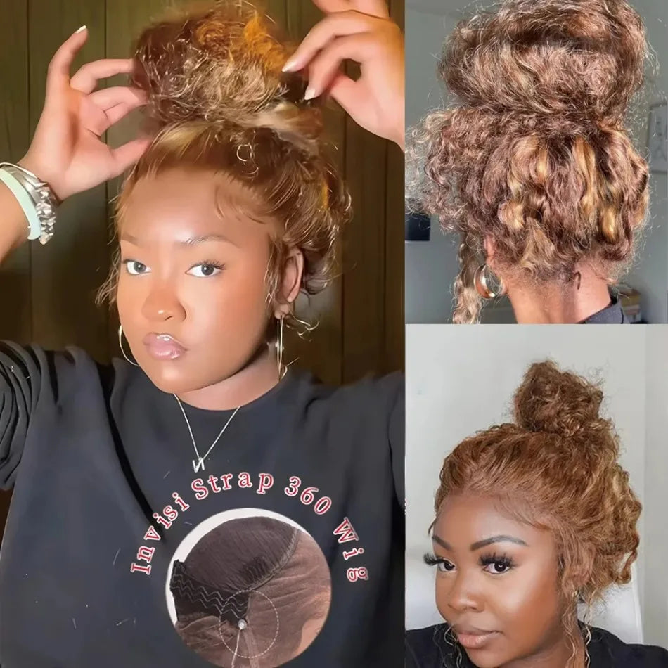 360° Highlight Deep Wave HD Lace Wig – 100% Brazilian Virgin Human Hair, 13x4 Full Lace Frontal, Honey Blonde 4/27, 250% Density, Pre-Plucked & Glueless Drawstring Wig