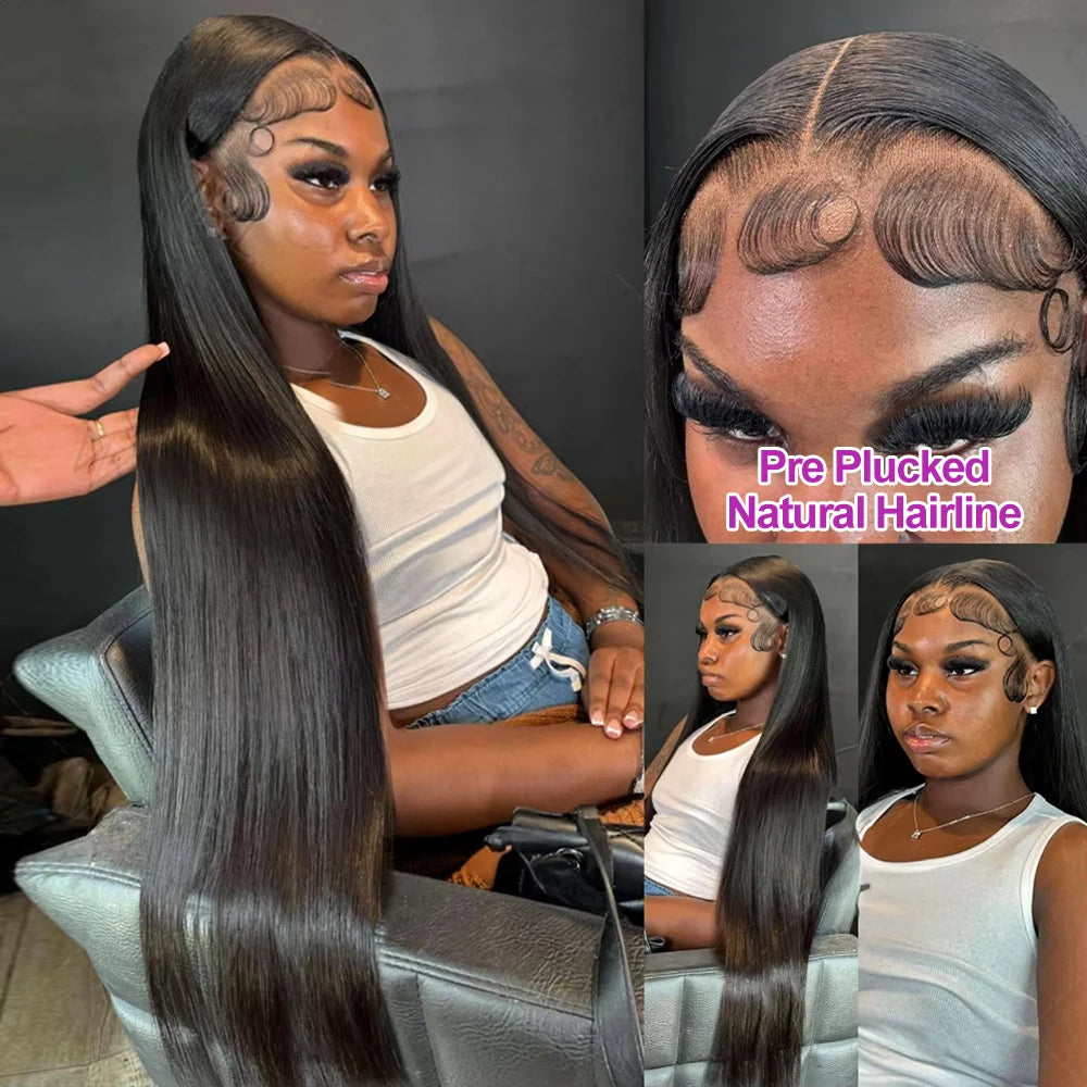 Brazilian Bone Straight 13x6 HD Lace Front Wig – 100% Remy Human Hair, 300% Density, 30–40 Inch Long, Pre-Plucked for Black Women