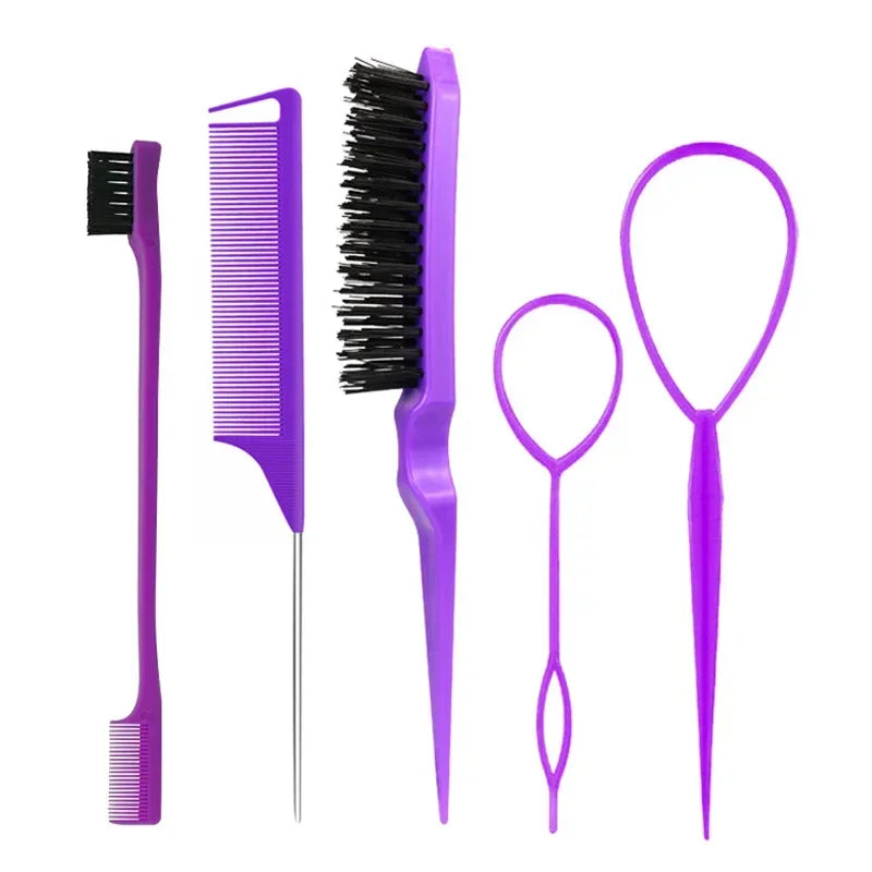 3–10 PCS Hair Styling Comb Set – Teasing Brush, Rat Tail Comb, Edge Brush & Braid Loop Tools for Professional Hairdressing