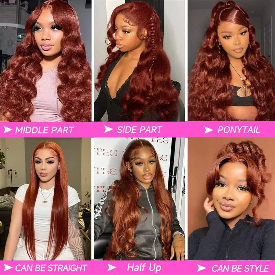 Reddish Brown 13x6 HD Lace Front Wig – 100% Vietnamese Double Drawn Human Hair, Bone Straight, Glueless, Pre-Plucked & Bleached Knots