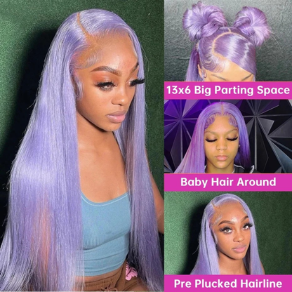 Lavender Purple 13x6 HD Lace Front Wig – 100% Brazilian Remy Human Hair, Straight, Pre-Plucked with Baby Hair, Long 26-Inch+