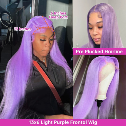 Lavender Purple 13x6 HD Lace Front Wig – 100% Brazilian Remy Human Hair, Straight, Pre-Plucked with Baby Hair, Long 26-Inch+
