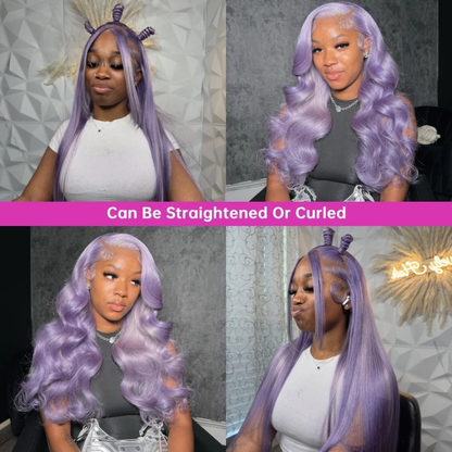 Lavender Purple 13x6 HD Lace Front Wig – 100% Brazilian Remy Human Hair, Straight, Pre-Plucked with Baby Hair, Long 26-Inch+