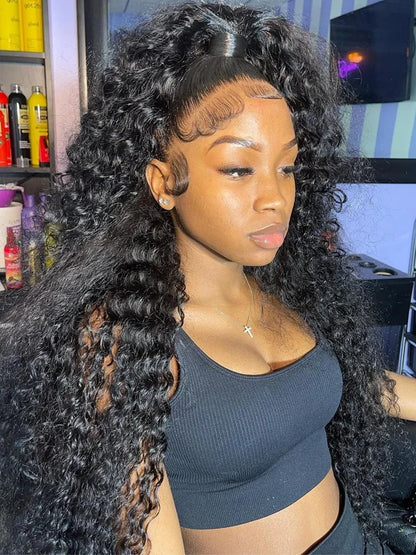 Deep Wave 13x4 / 13x6 HD Lace Front Wig – 100% Brazilian Remy Human Hair, 180% Density, Water Wave Texture, Pre-Plucked & Long 26-Inch+